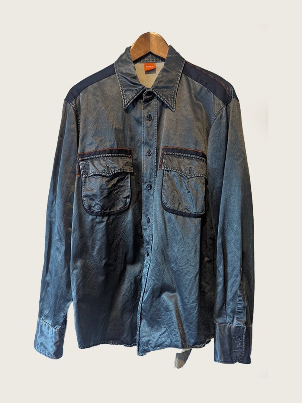 HUGO BOSS - Satin blue shirt - Sz L